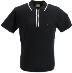 Gabicci Vintage Mens Black Lineker Knitted Polo Shirt