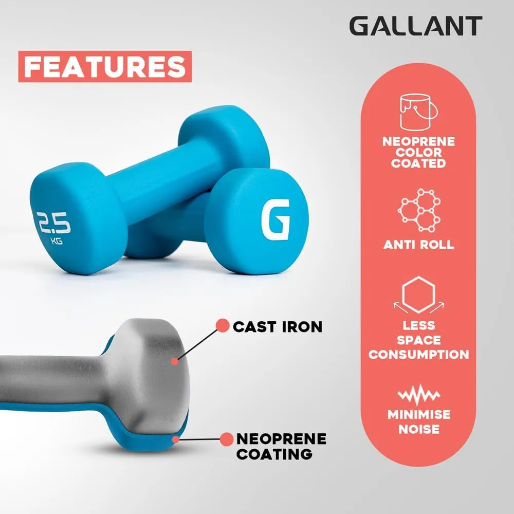 Gallant Hand Weights Dumbbell Set with Rack - 1KG, 1.5KG, 2.5KG Pair - Weight Set with Rack