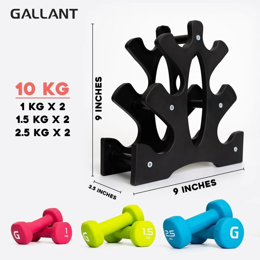 Gallant Hand Weights Dumbbell Set with Rack - 1KG, 1.5KG, 2.5KG Pair - Weight Set with Rack