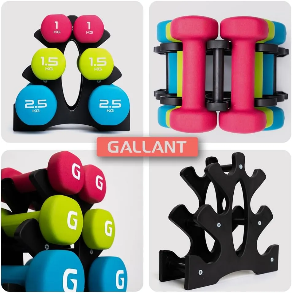 Gallant Hand Weights Dumbbell Set with Rack - 1KG, 1.5KG, 2.5KG Pair - Weight Set with Rack