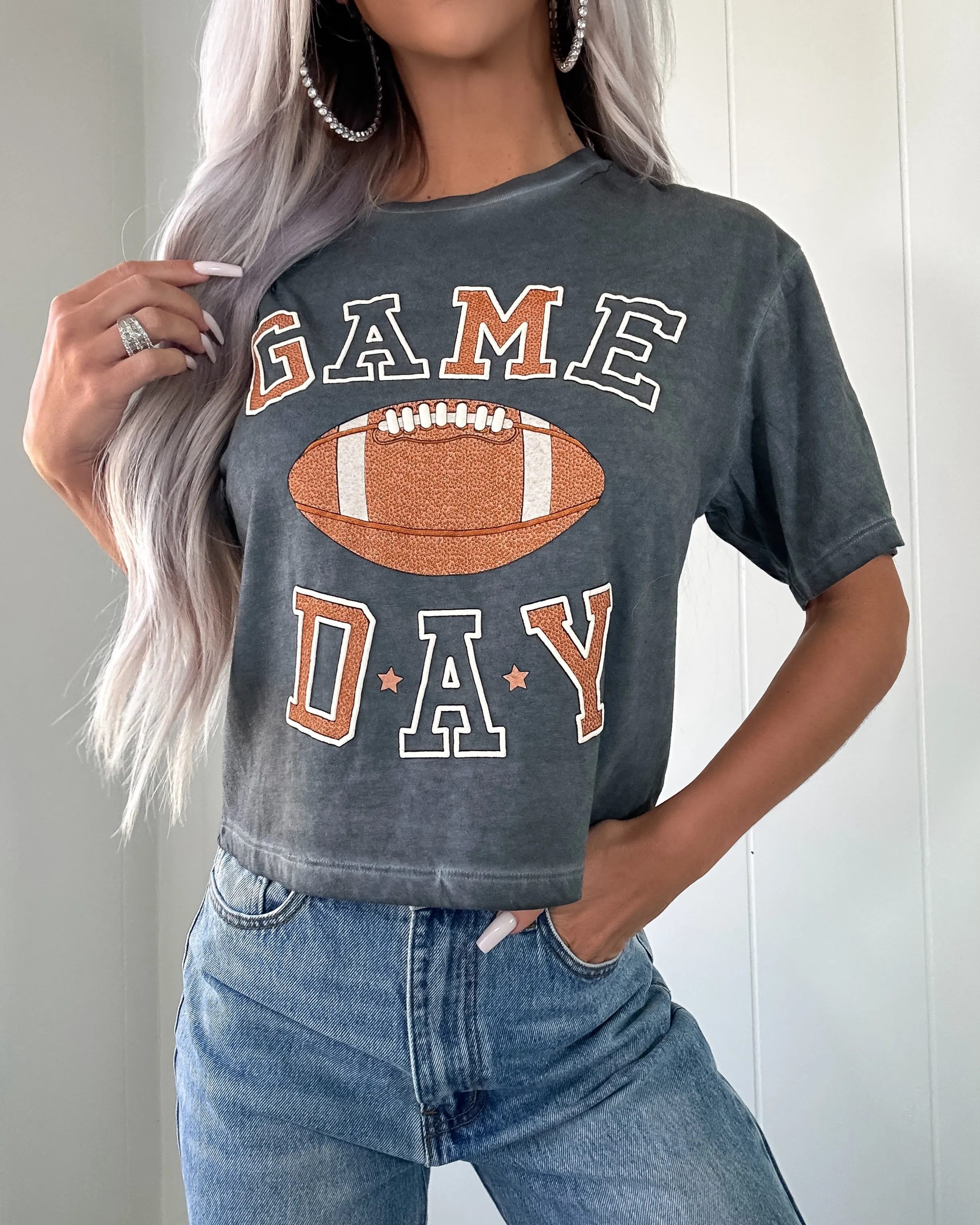 Game Day Cropped Tee - Acid Black