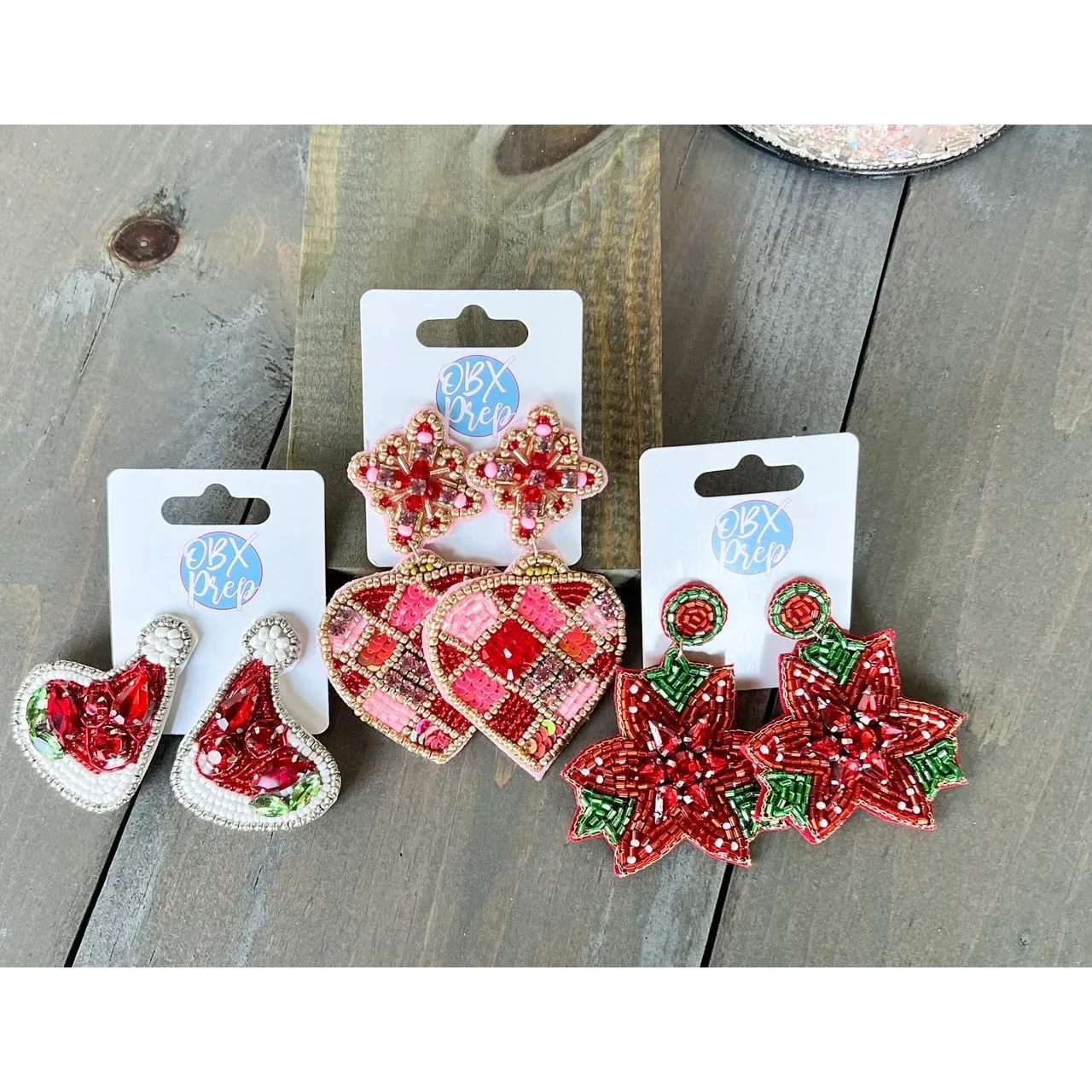 Glam Santa Hat Christmas Beaded Earrings.