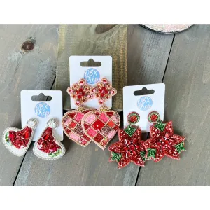 Glam Santa Hat Christmas Beaded Earrings.