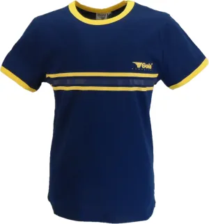 Gola Mens Navy Blue/Yellow Striped Retro Ringer T Shirt