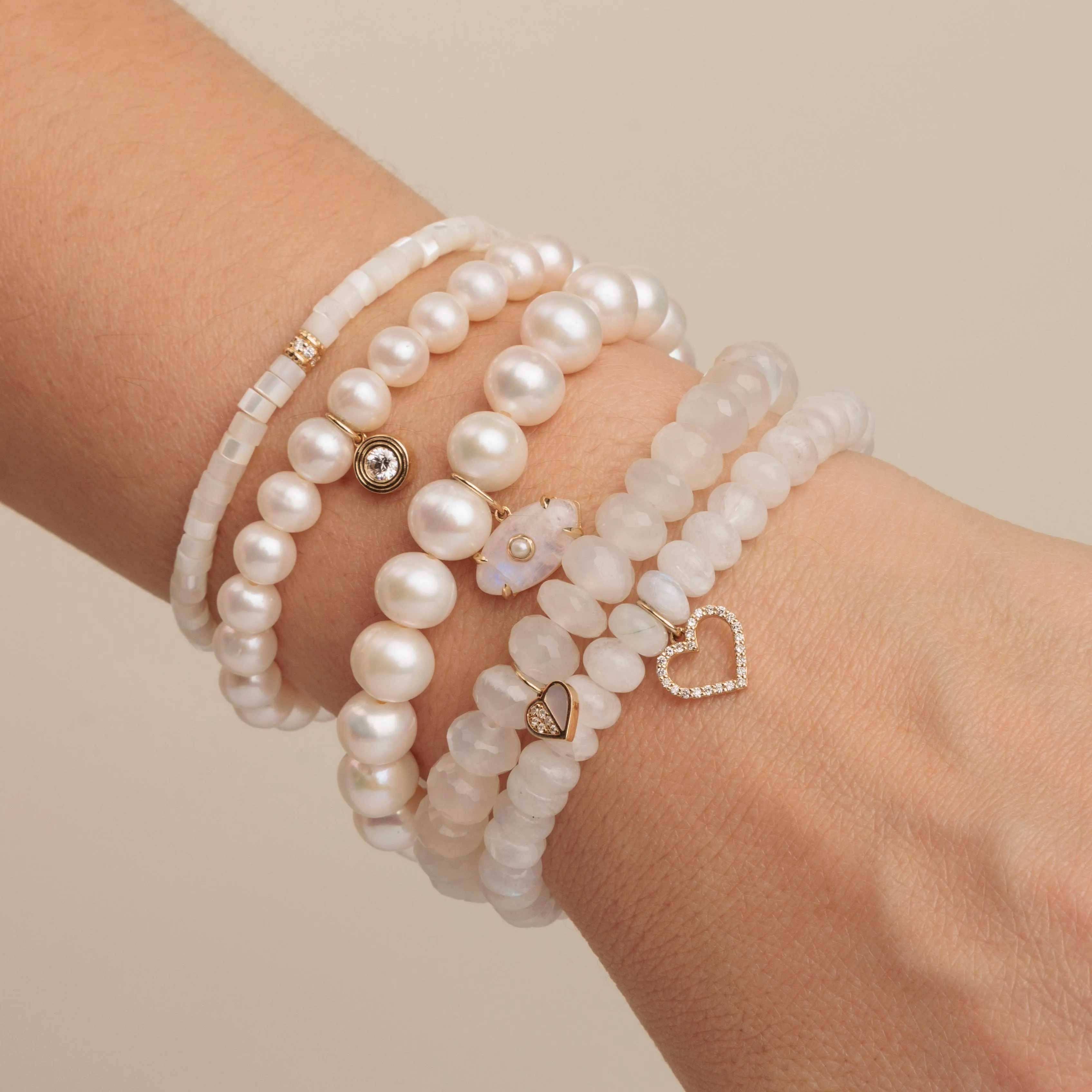 Gold & Diamond Heart on Rainbow Moonstone