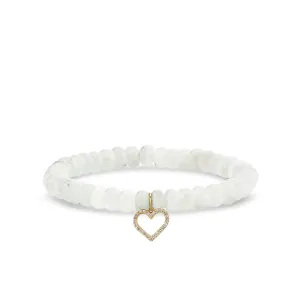 Gold & Diamond Heart on Rainbow Moonstone