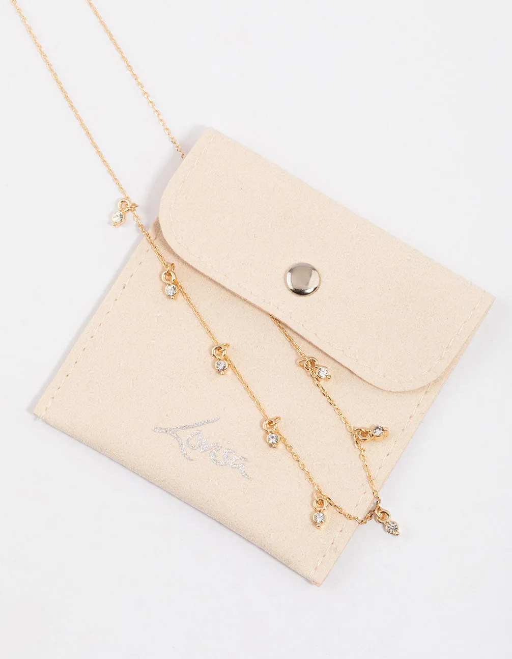 Gold Diamante Droplet Necklace & Polishing Set