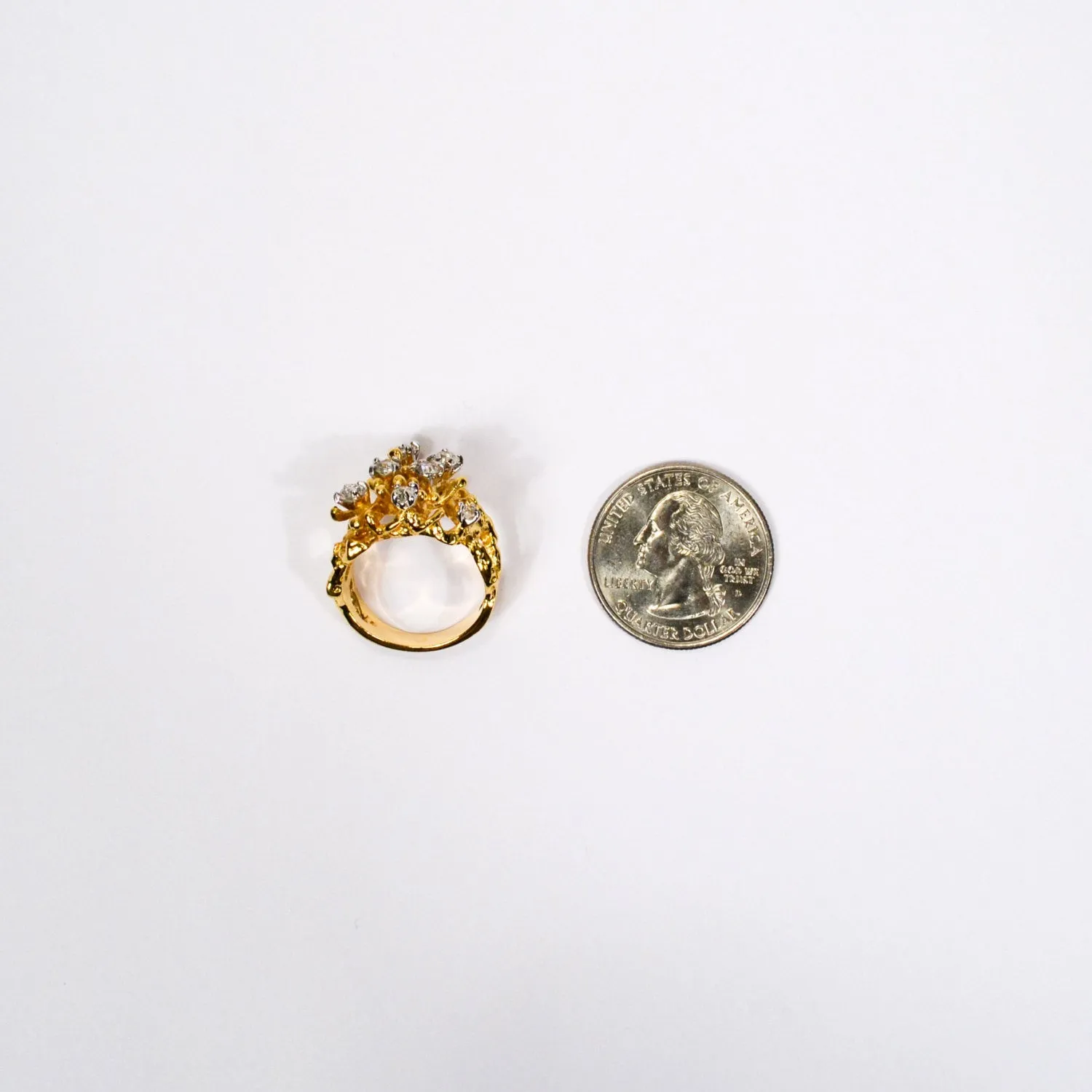Gold Rhinestone Brutalist Modern Style Statement Ring