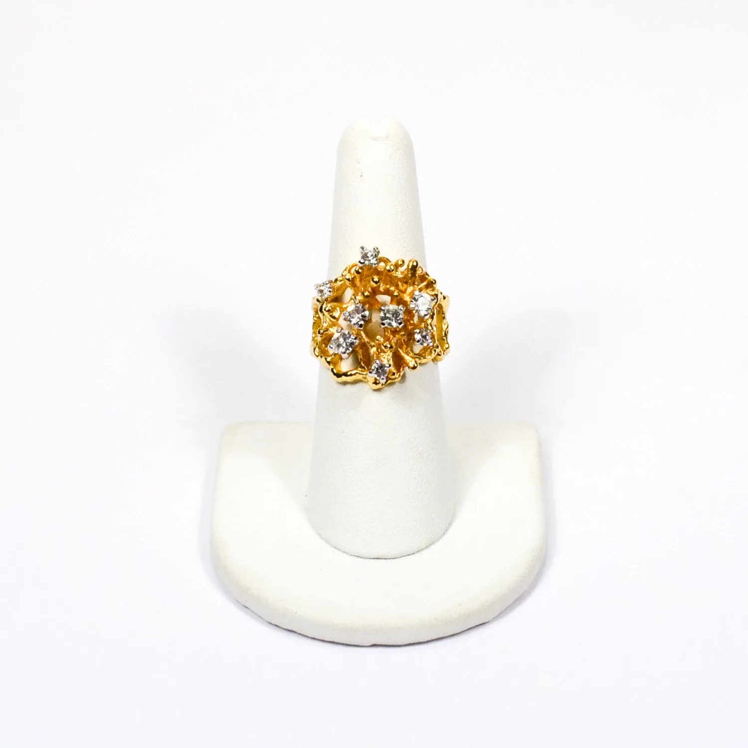 Gold Rhinestone Brutalist Modern Style Statement Ring
