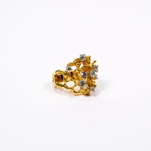 Gold Rhinestone Brutalist Modern Style Statement Ring