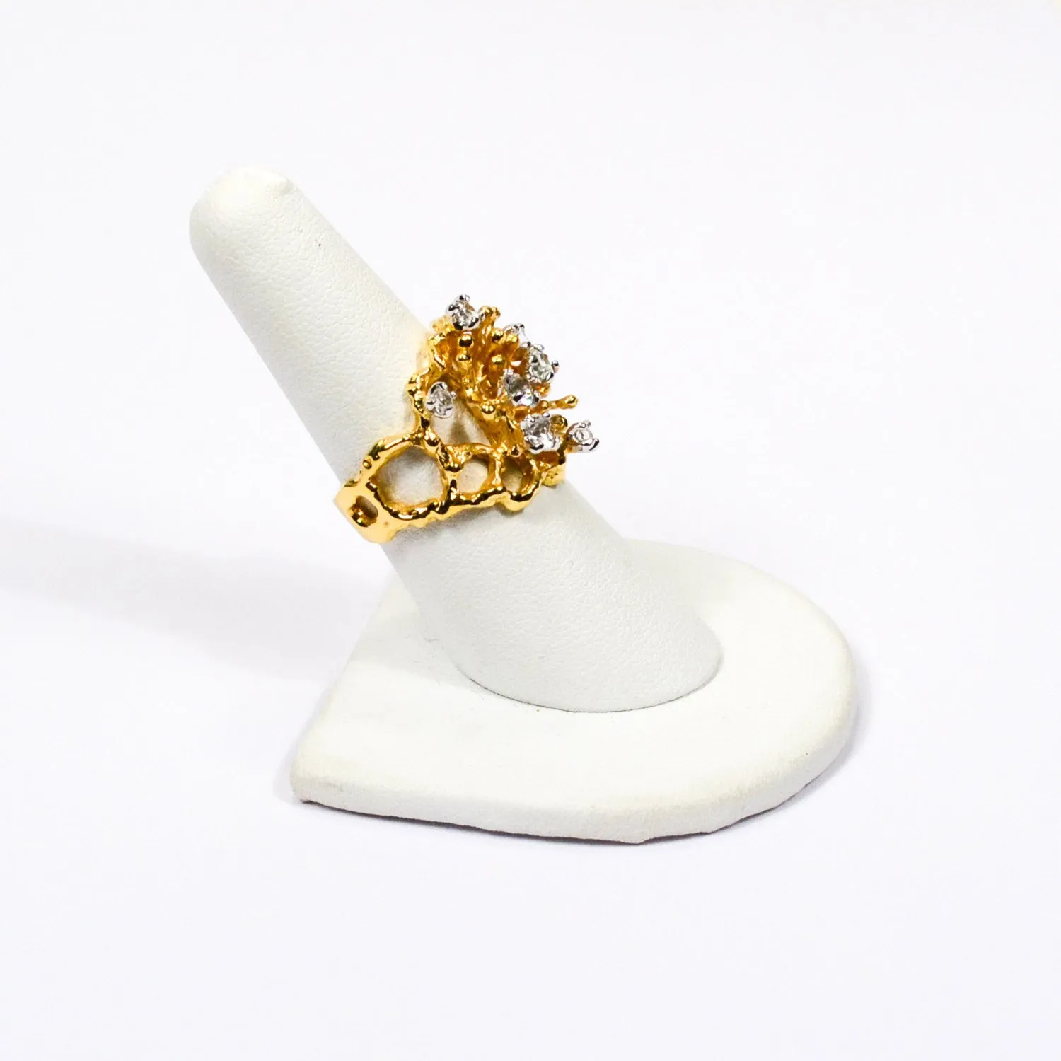 Gold Rhinestone Brutalist Modern Style Statement Ring