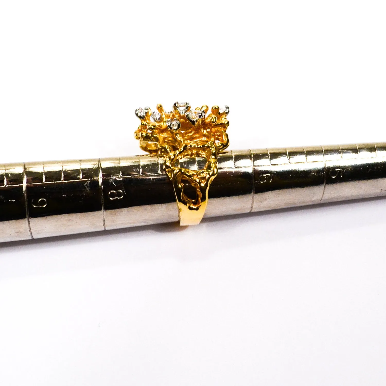 Gold Rhinestone Brutalist Modern Style Statement Ring