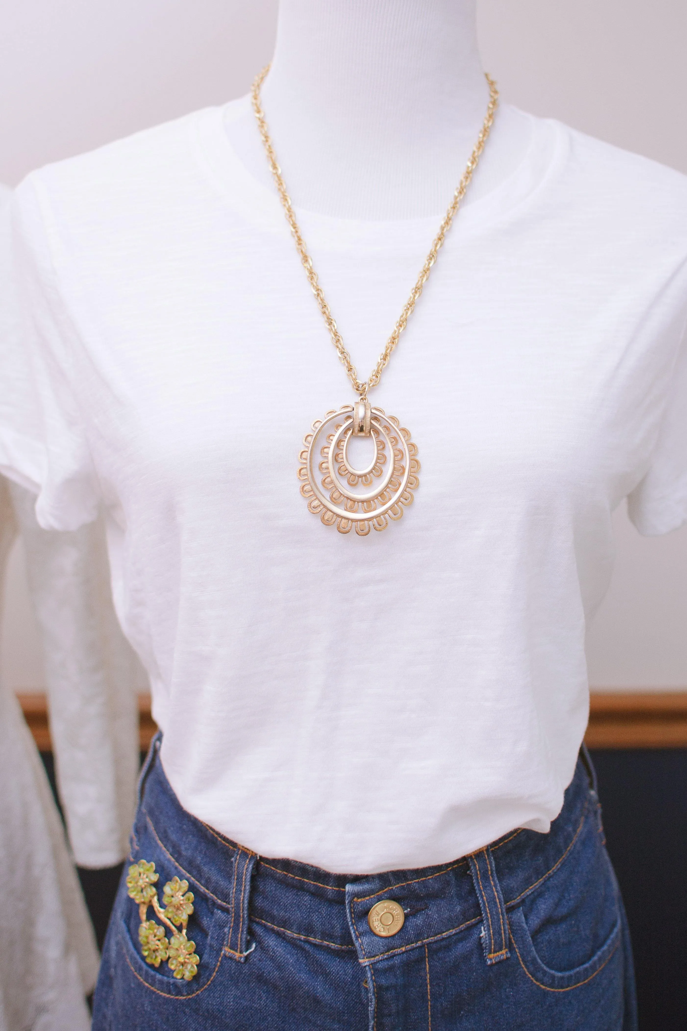 Gold Scalloped Medallion Statement Necklace