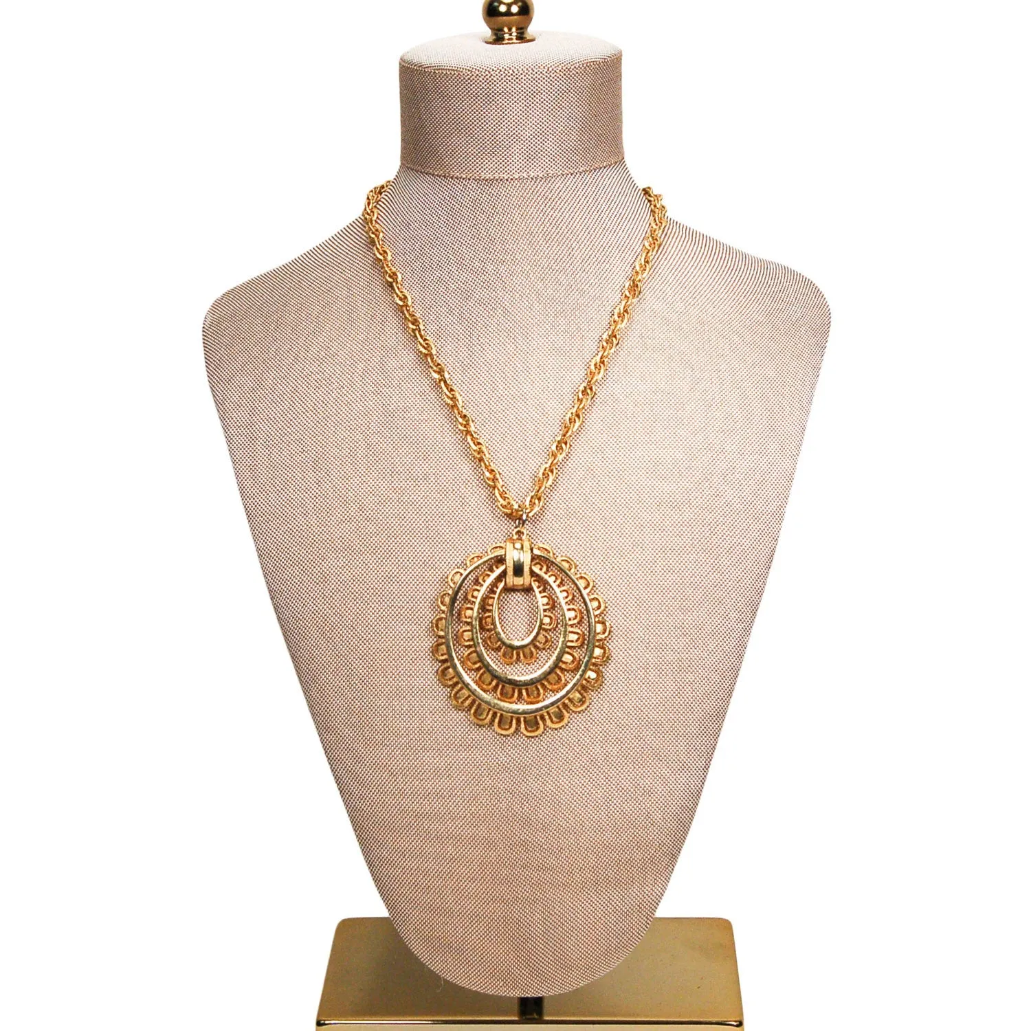 Gold Scalloped Medallion Statement Necklace