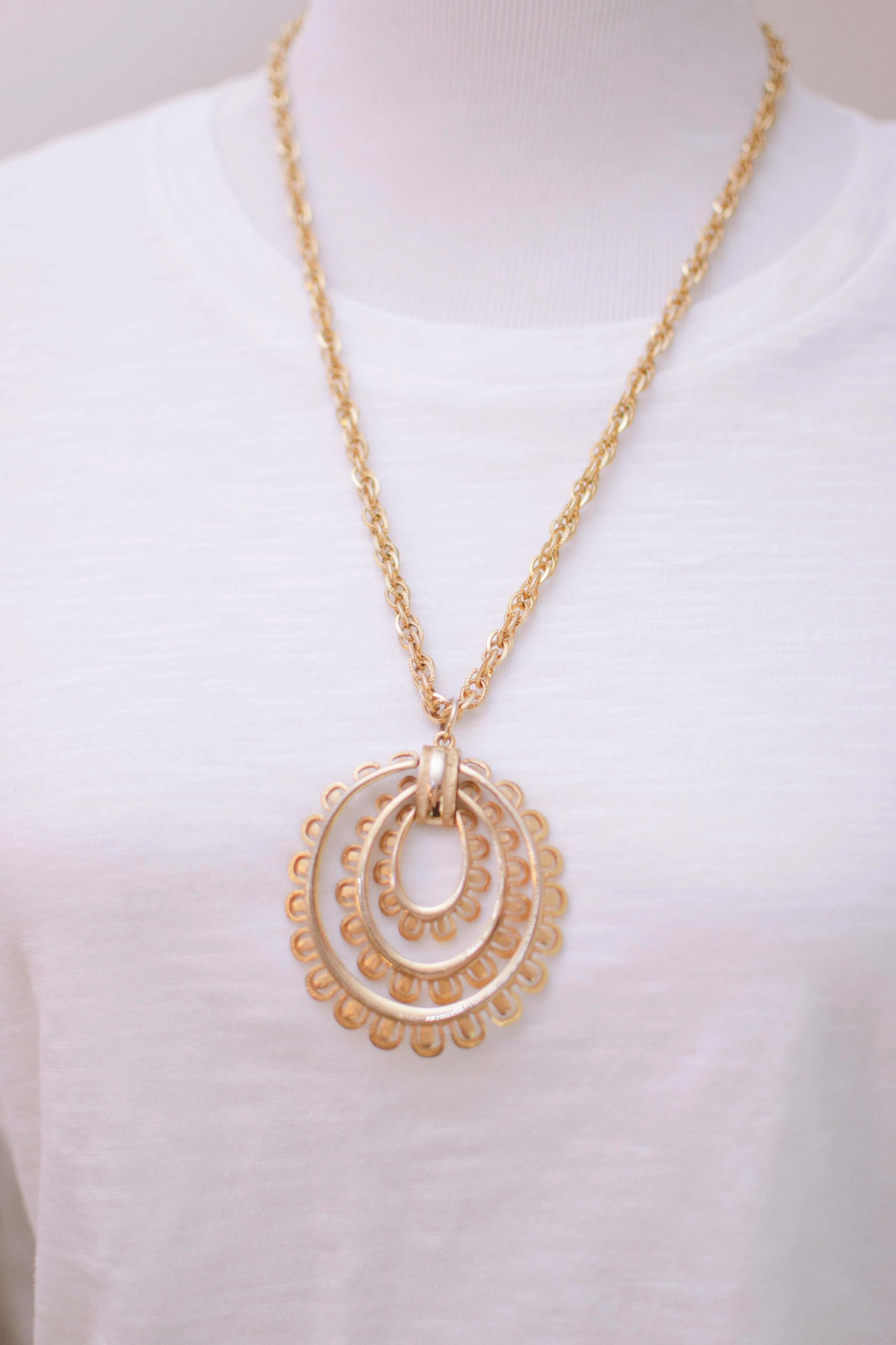 Gold Scalloped Medallion Statement Necklace