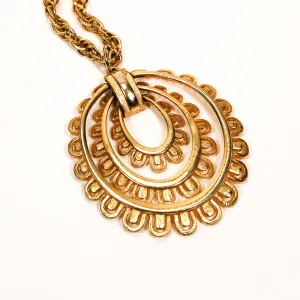 Gold Scalloped Medallion Statement Necklace
