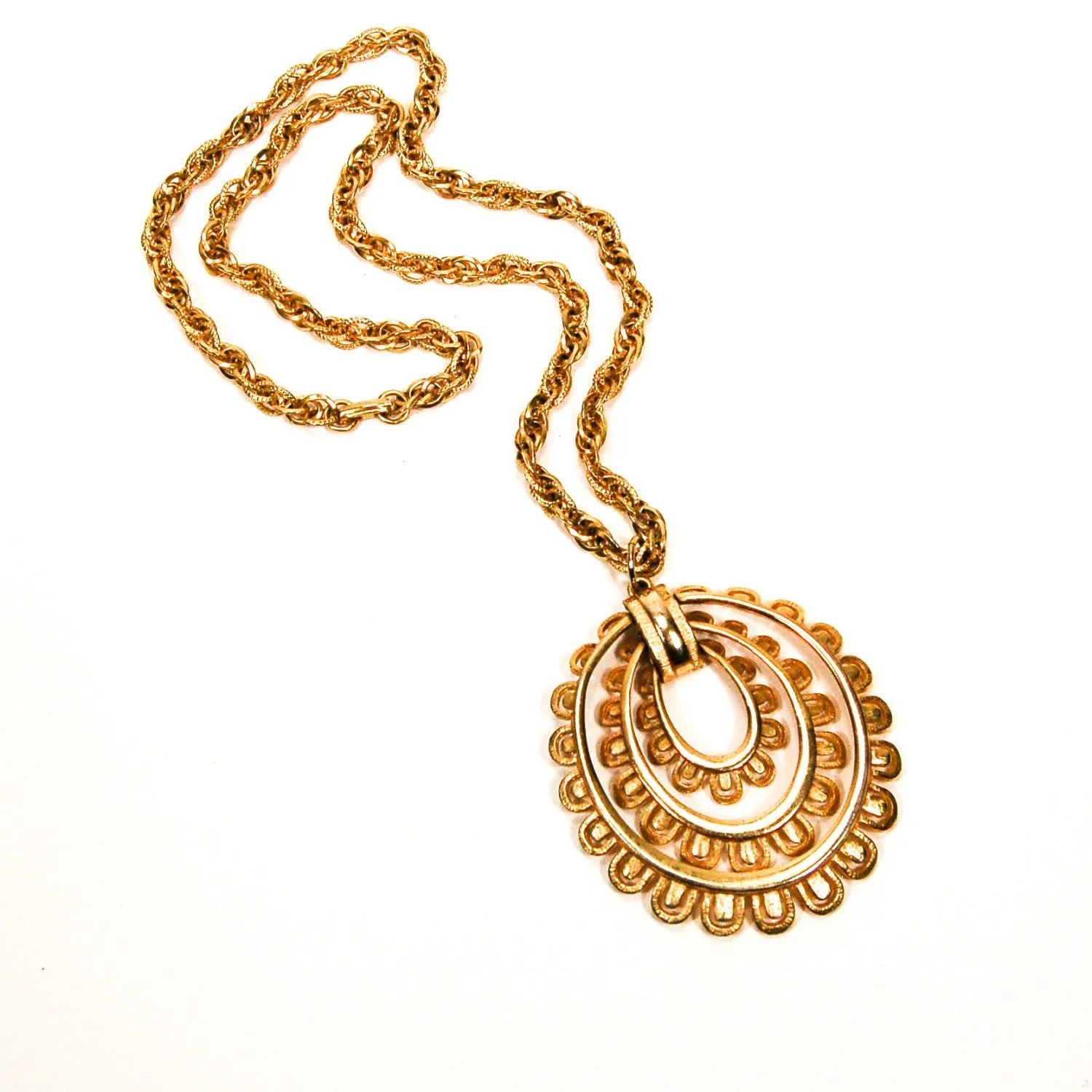 Gold Scalloped Medallion Statement Necklace