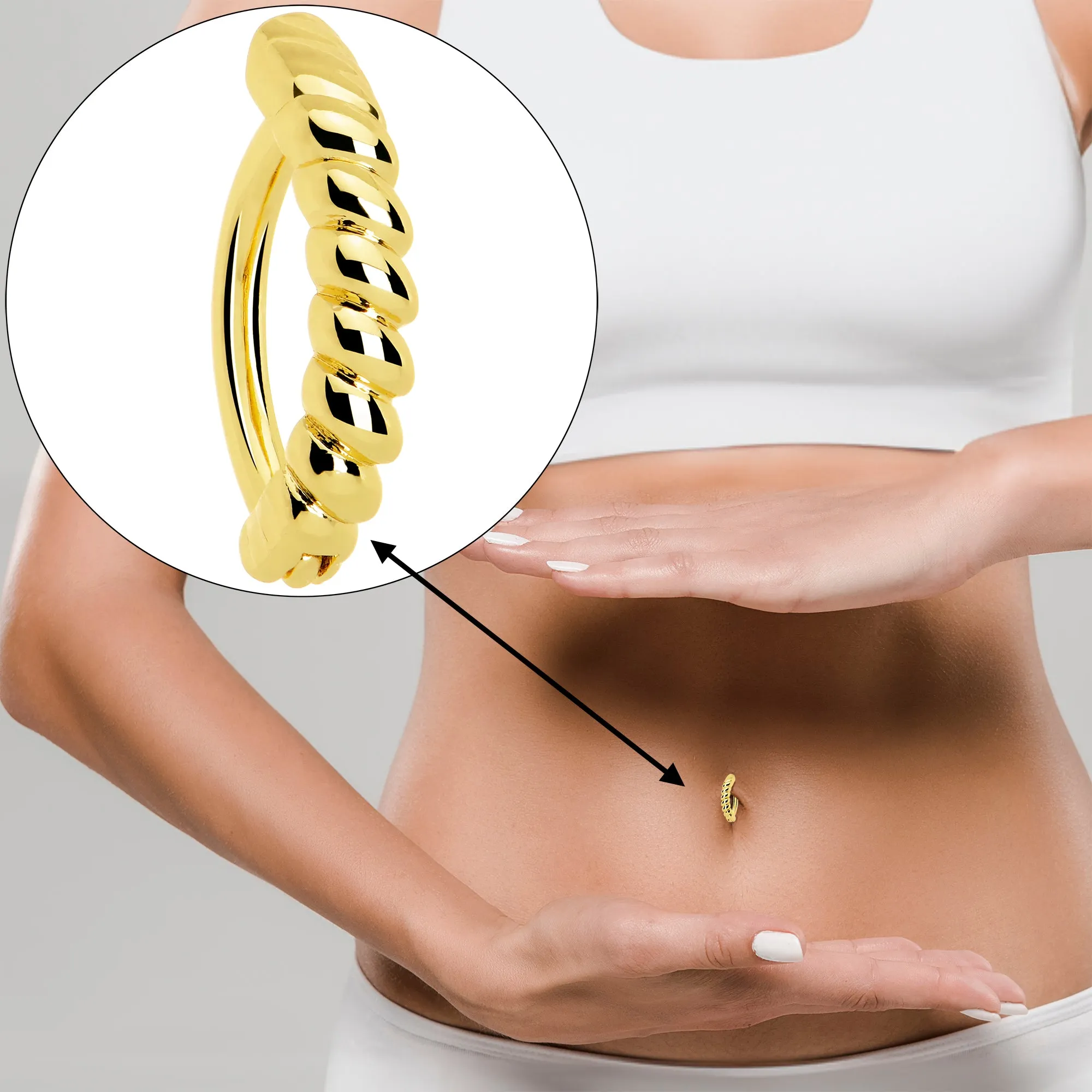 Gold Tone Classic Rope Style Hinged Hoop Belly Ring