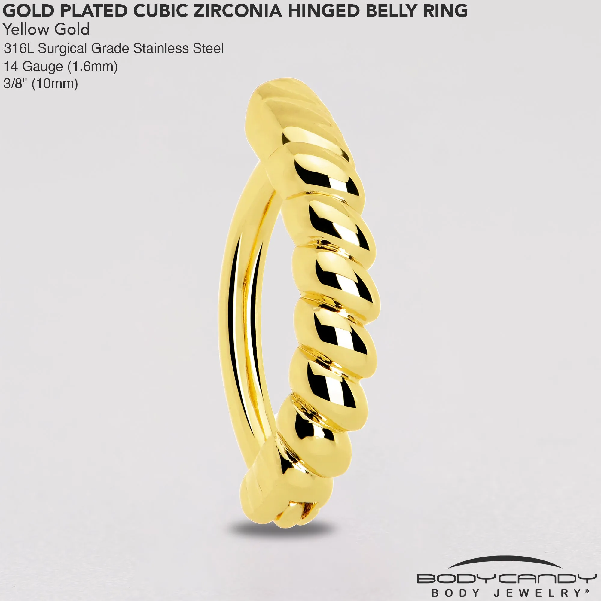 Gold Tone Classic Rope Style Hinged Hoop Belly Ring