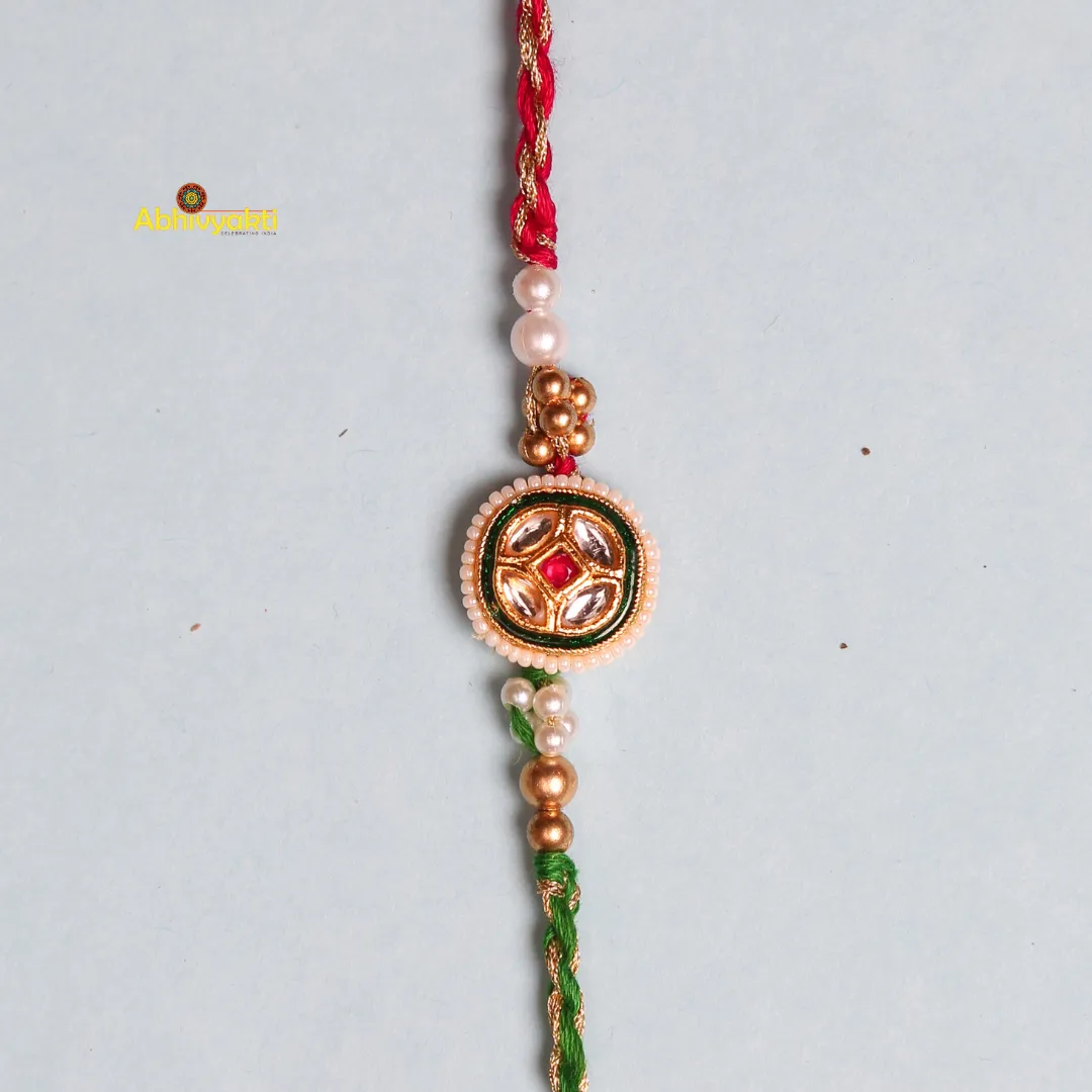Gold Toned & Beaded Exquisite Premium Rakhi USA