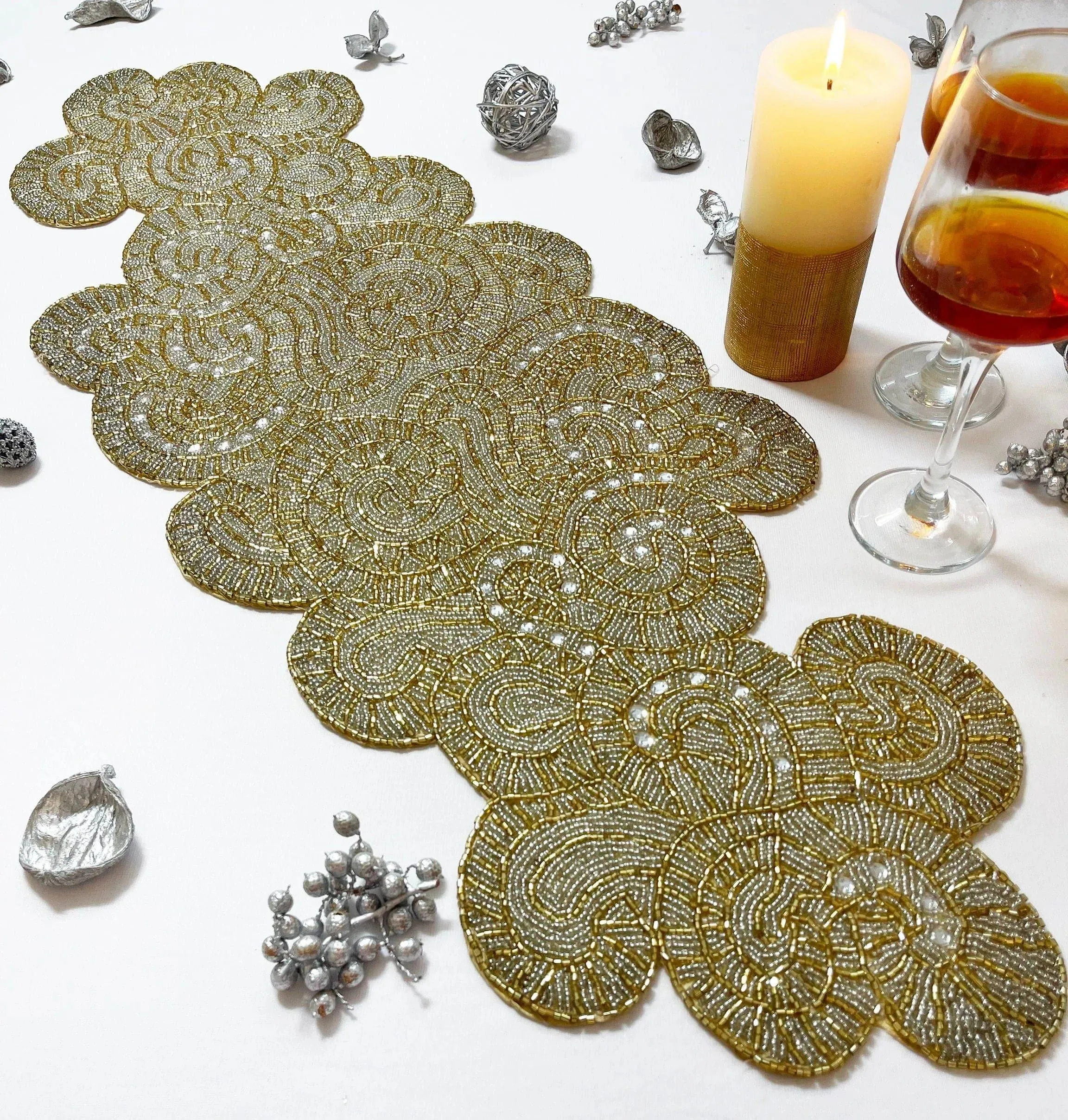 Golden Orion Beaded Table Runner