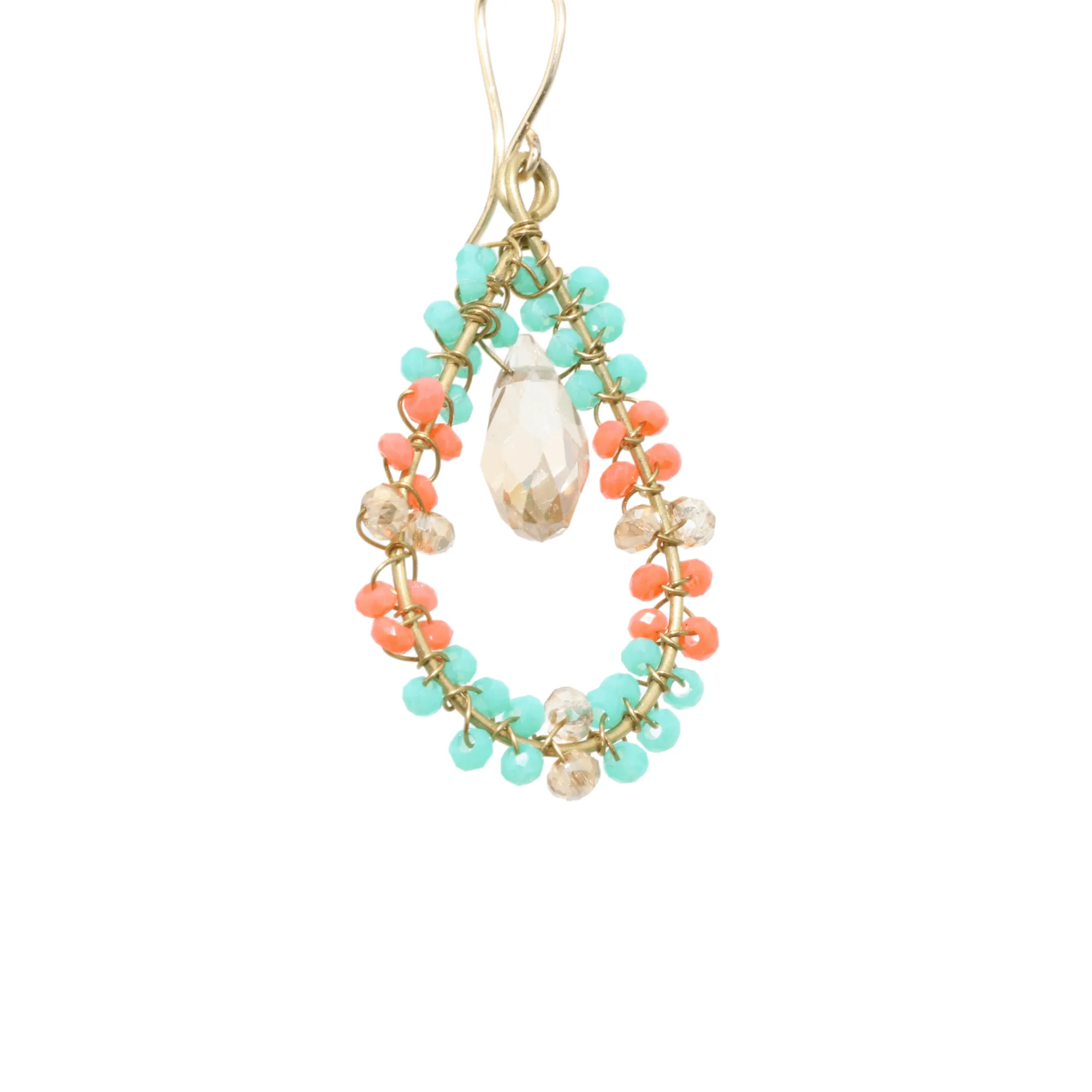 Green and Orange Delica Beaded Earrings