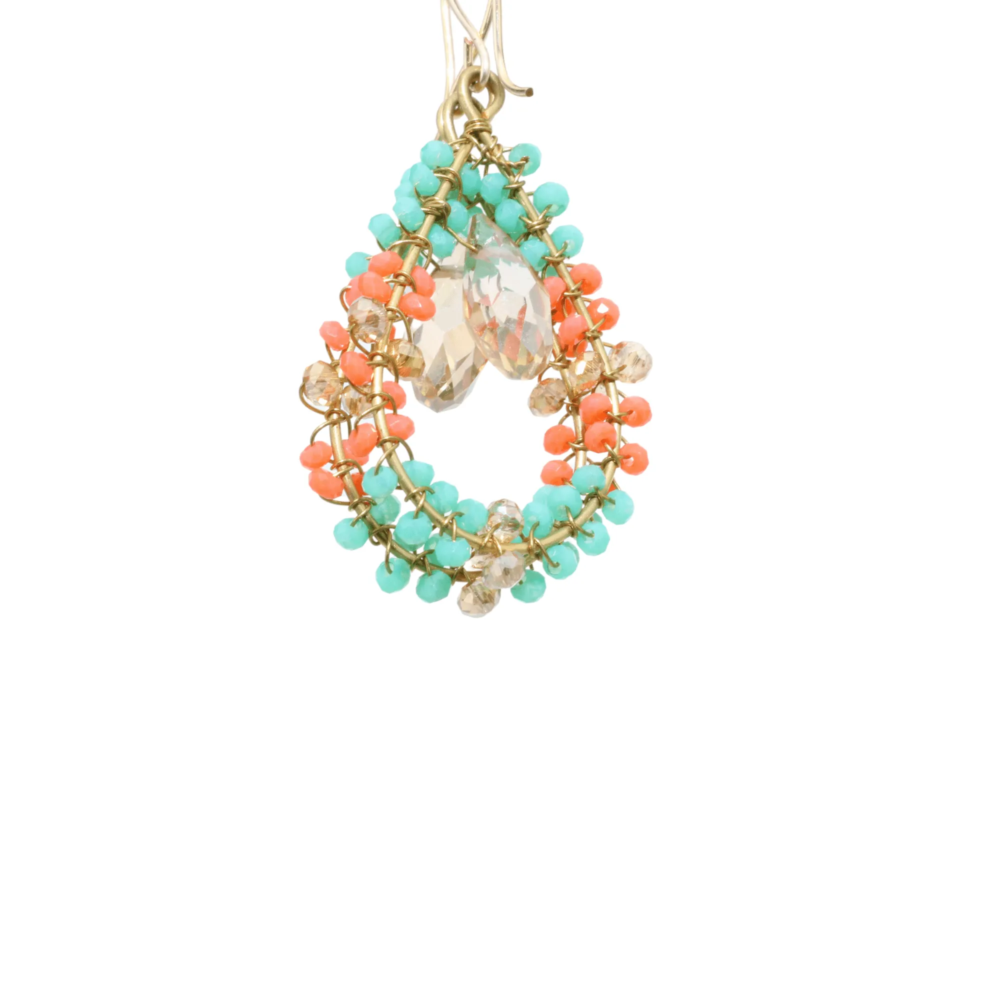 Green and Orange Delica Beaded Earrings