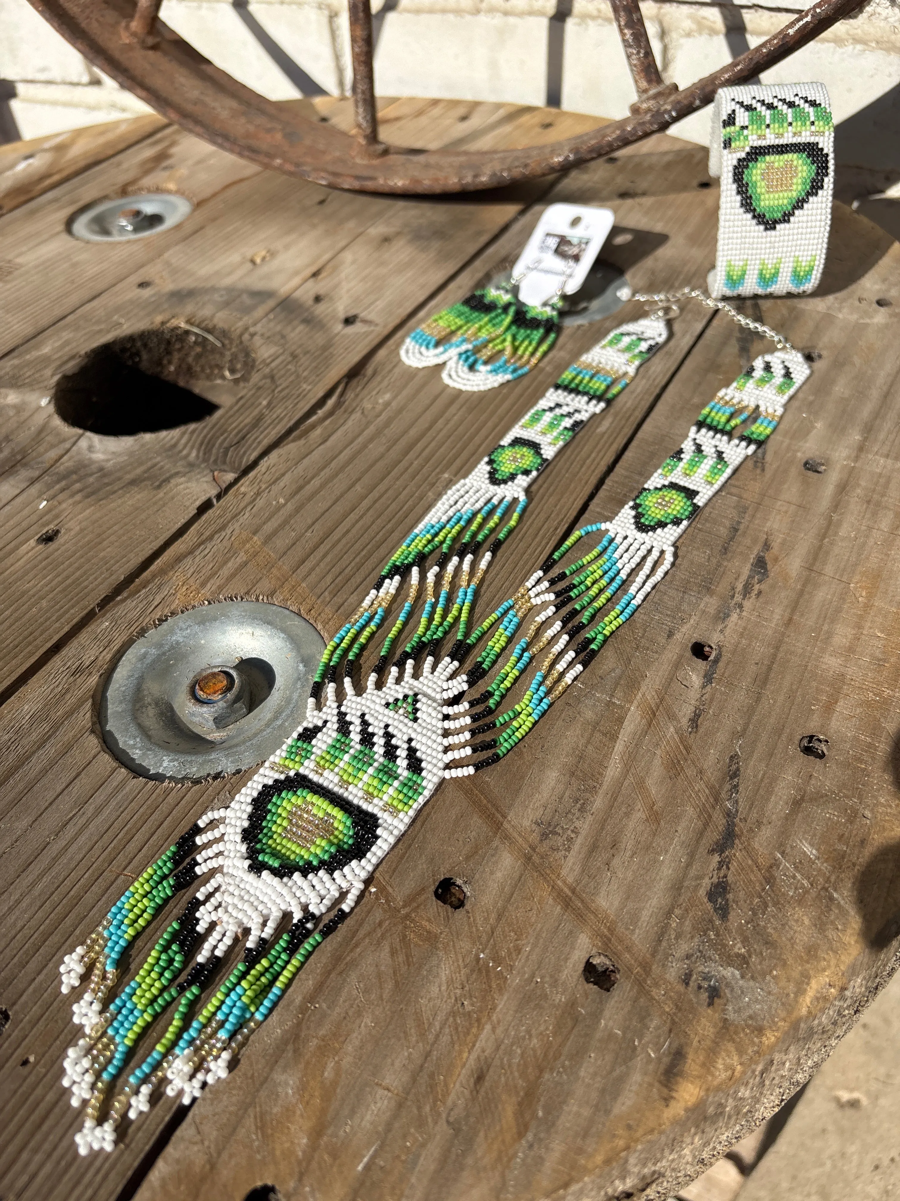 Green Bear Paw Necklace   Earrings   SET
