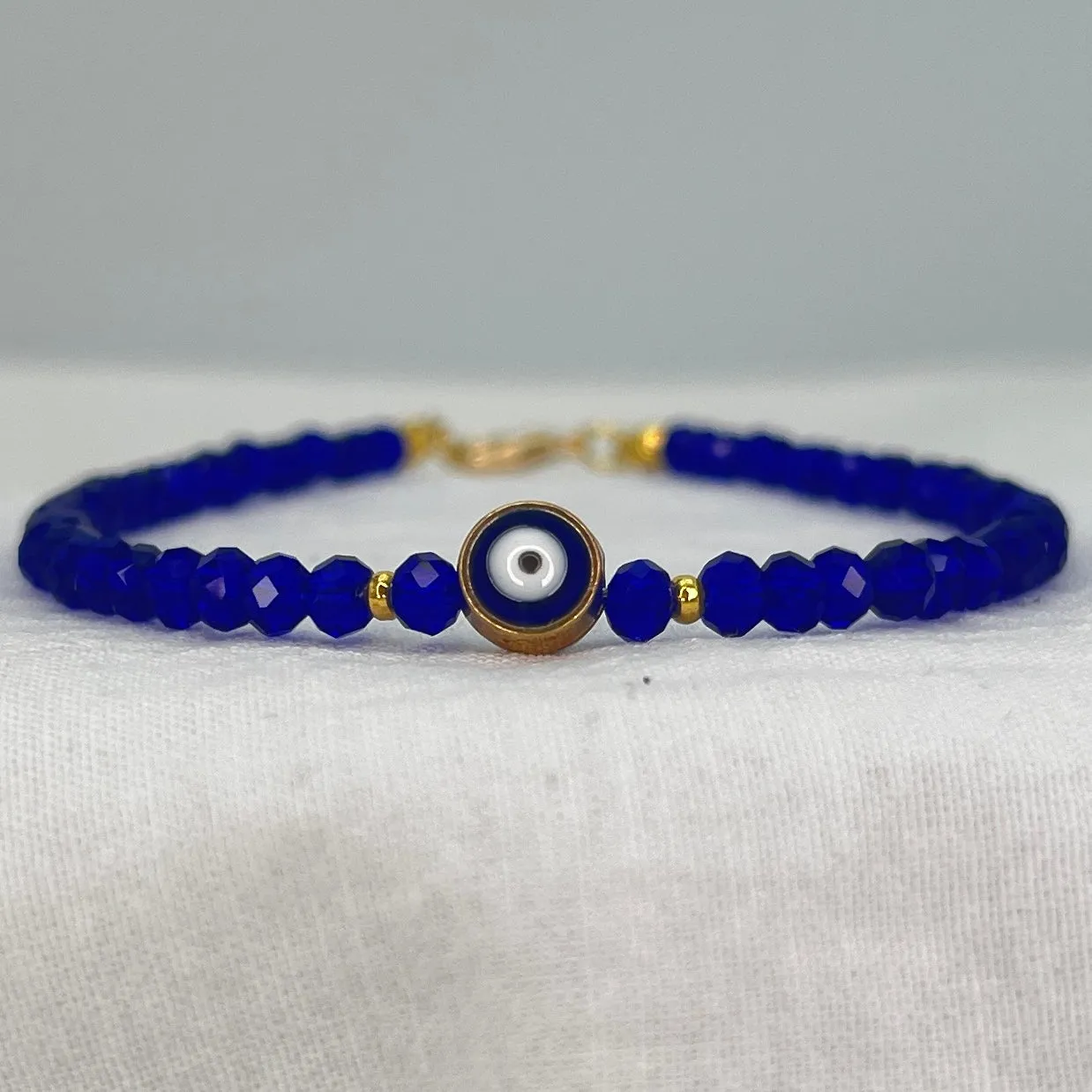 Handmade Evil Eye Anklet: Crystal Beads, Protective Charm