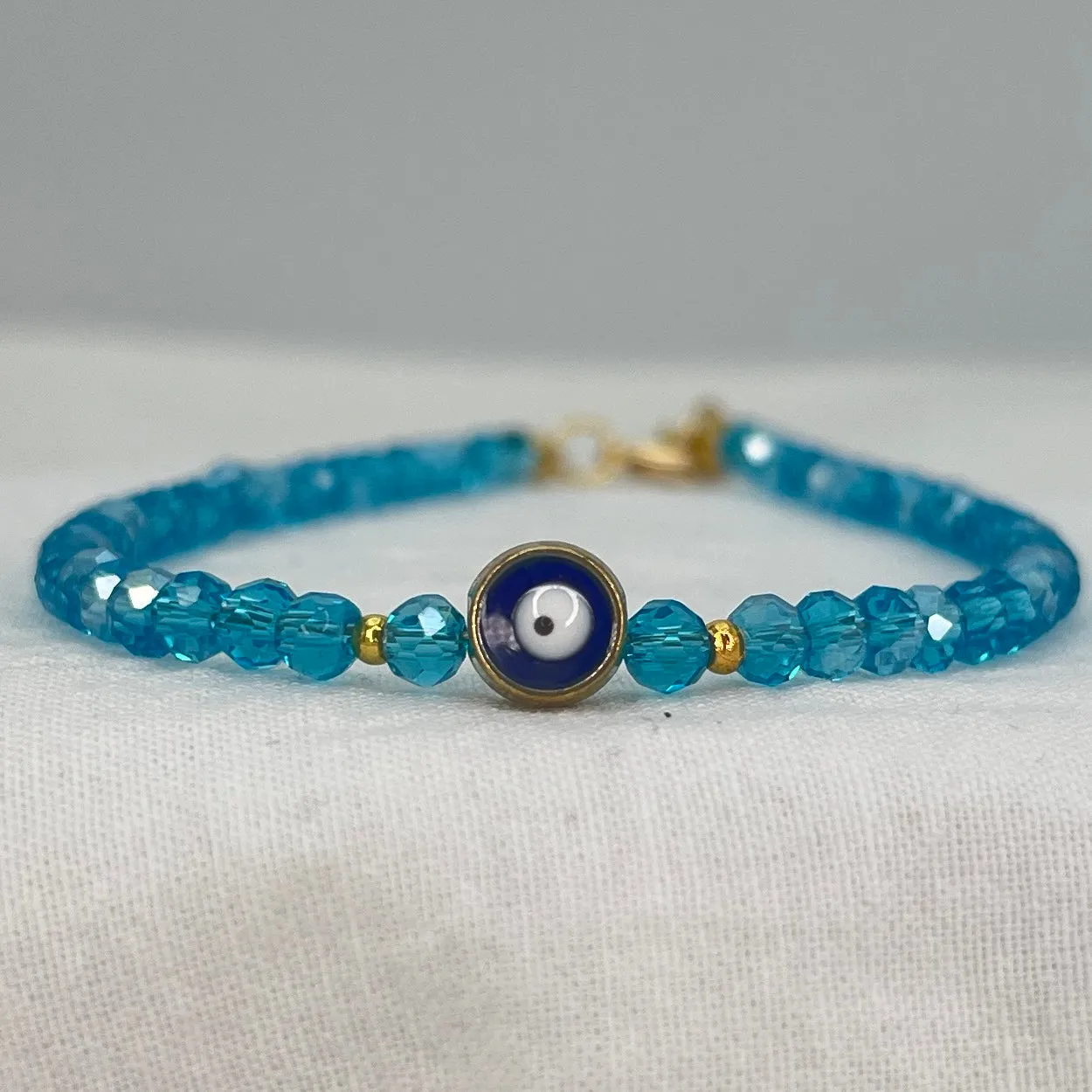 Handmade Evil Eye Anklet: Crystal Beads, Protective Charm
