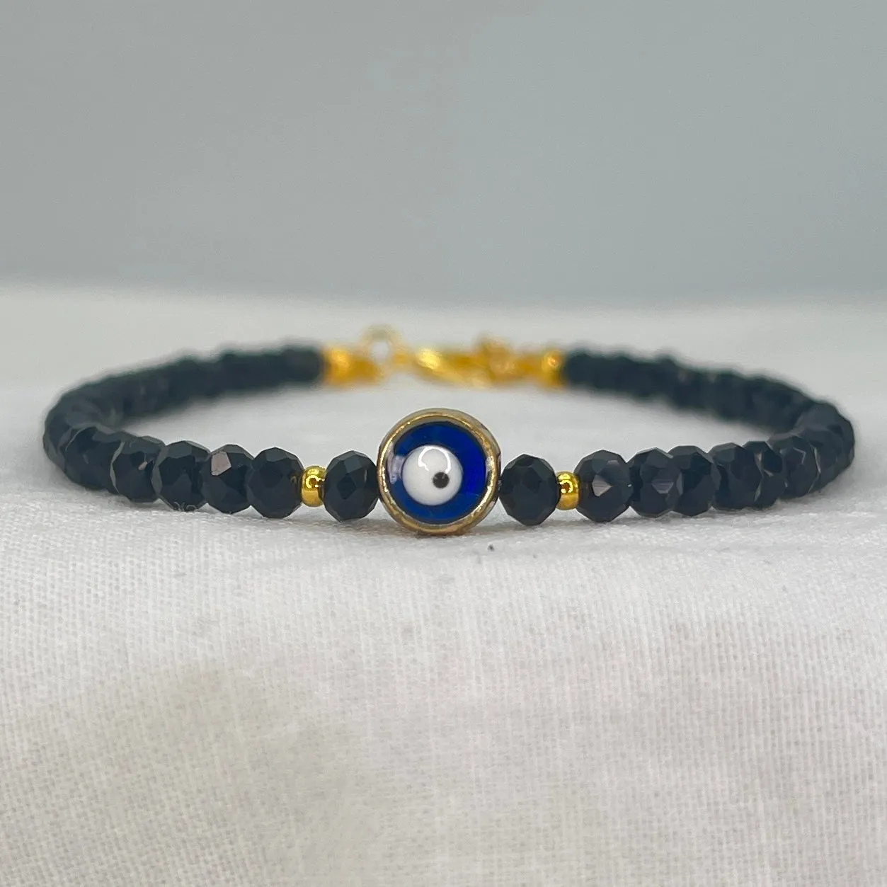 Handmade Evil Eye Anklet: Crystal Beads, Protective Charm