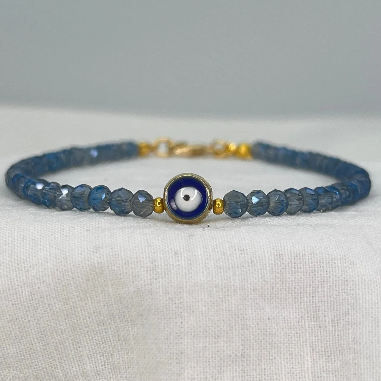 Handmade Evil Eye Anklet: Crystal Beads, Protective Charm