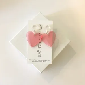 Handmade Pink Acrylic Heart dangle Earrings by Hello Stranger
