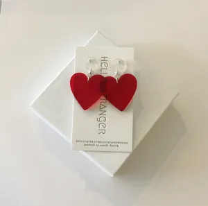Handmade Red Acrylic Heart dangle Earrings by Hello Stranger