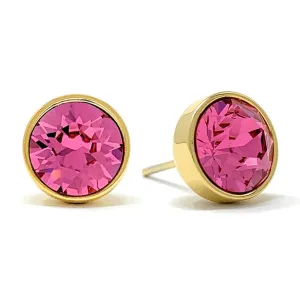 Harley Stud Earrings with Pink Rose Round Crystals from Swarovski Gold Plated