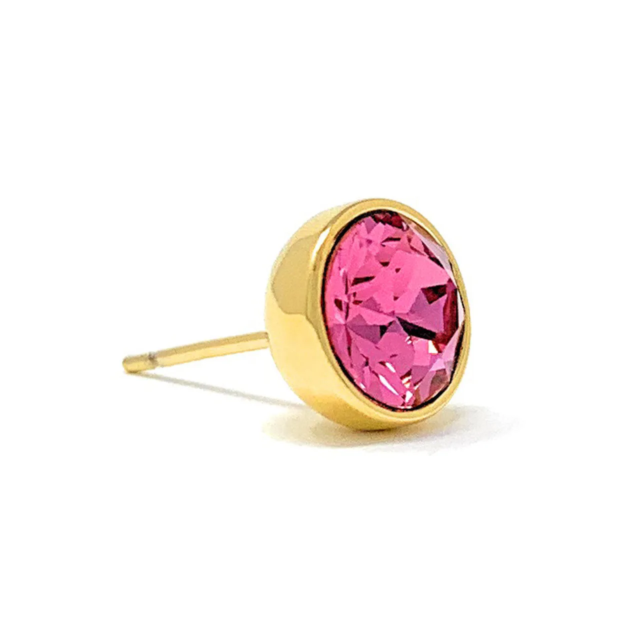 Harley Stud Earrings with Pink Rose Round Crystals from Swarovski Gold Plated
