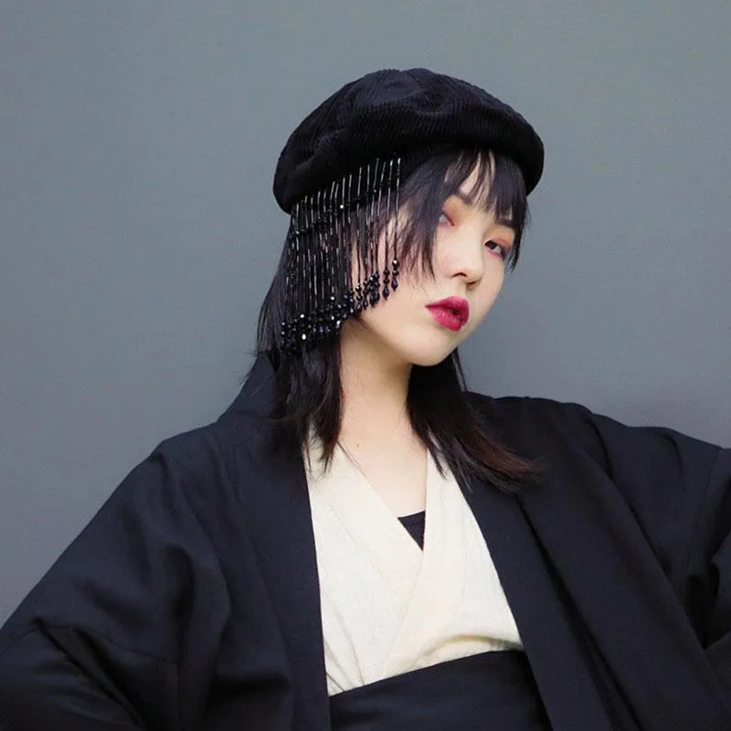 Hat Woman Rhinestone Pendant Beret British Retro Autumn and Winter Korean Style Trendy Wild Octagonal Hat