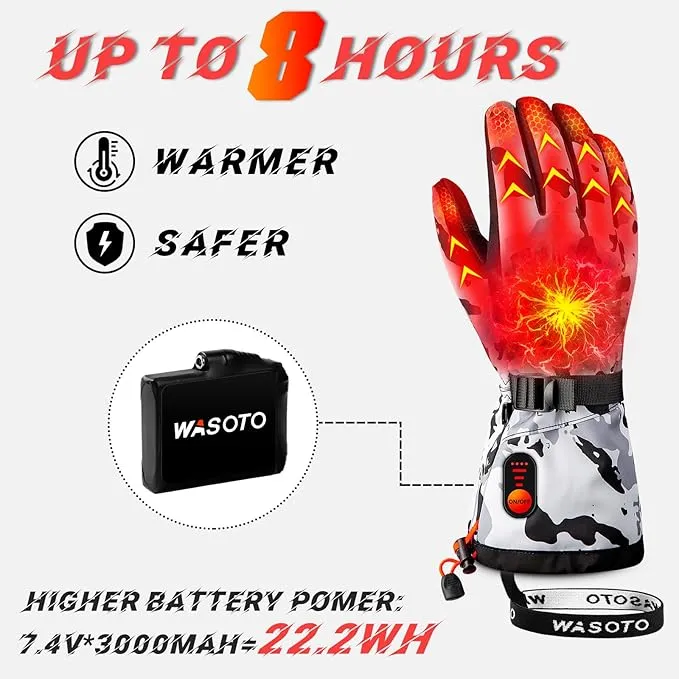 Heated Gloves for Men Women with 7.4V 22.2WH Rechargeable Battery Waterproof Heated Ski Gloves for Motorcycle Skiing Hunting Fishing Working Hiking Camping Arthritis Raynaud