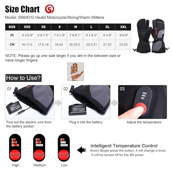 Heated Mittens Battery Gloves Men Women, SAVIOR HEAT 2023 Flexible Crab Finger Rechargeable Ski Mitten with 7.4V 2200mAh Battery for Winter Snow Skating Camping Hunting Hiking Motorcycle