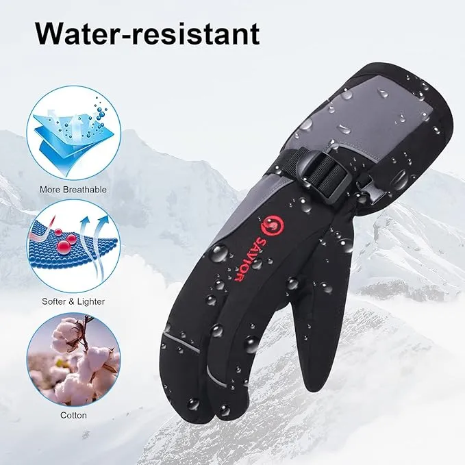 Heated Mittens Battery Gloves Men Women, SAVIOR HEAT 2023 Flexible Crab Finger Rechargeable Ski Mitten with 7.4V 2200mAh Battery for Winter Snow Skating Camping Hunting Hiking Motorcycle