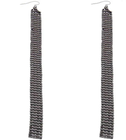 Hematite Long Mesh Drop Dangle Sparkle Earrings
