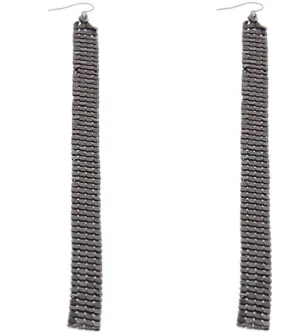 Hematite Long Mesh Drop Dangle Sparkle Earrings