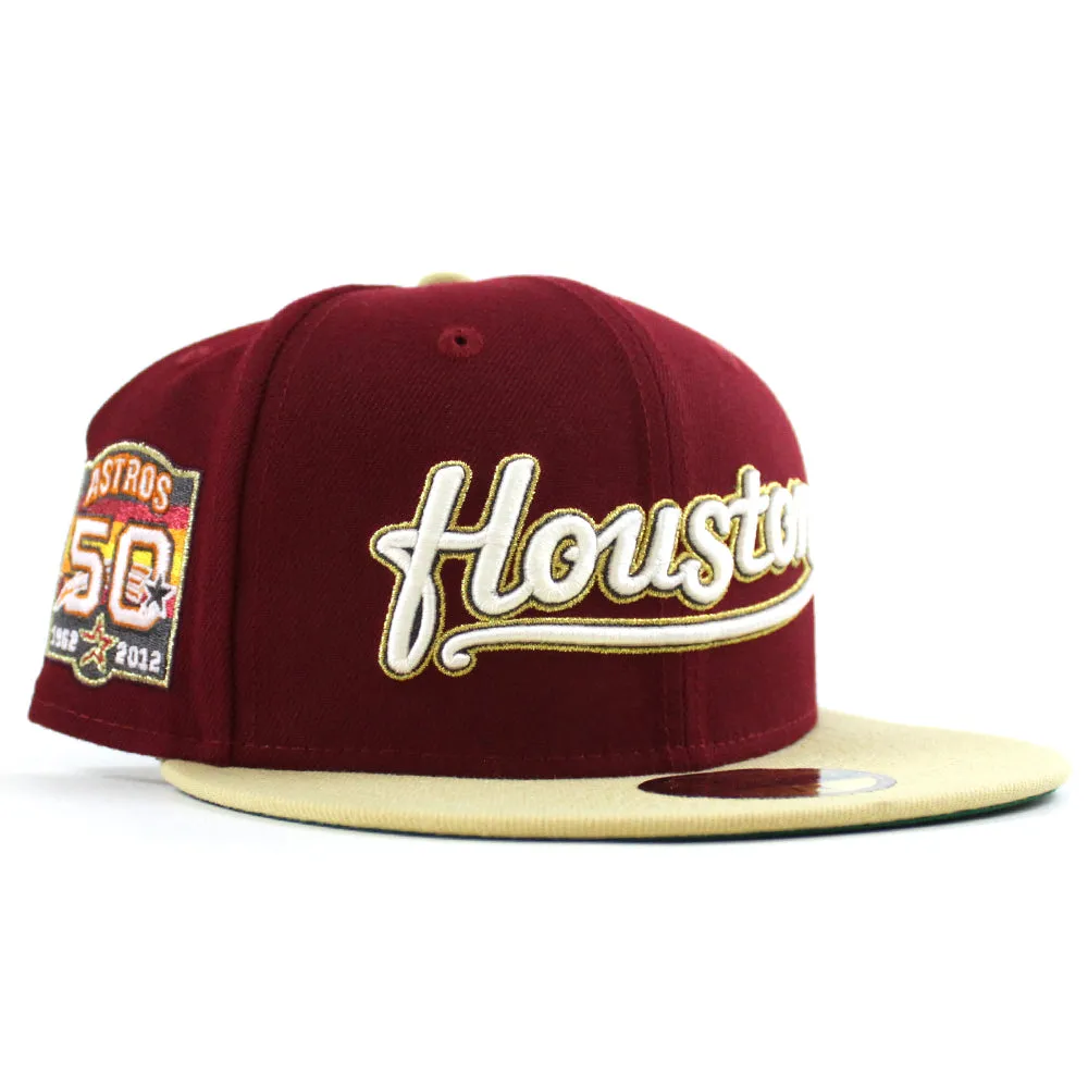Houston Astros 50th Anniversary New Era 59Fifty Fitted Hat (Cardinal Vegas Gold Green Under Brim)