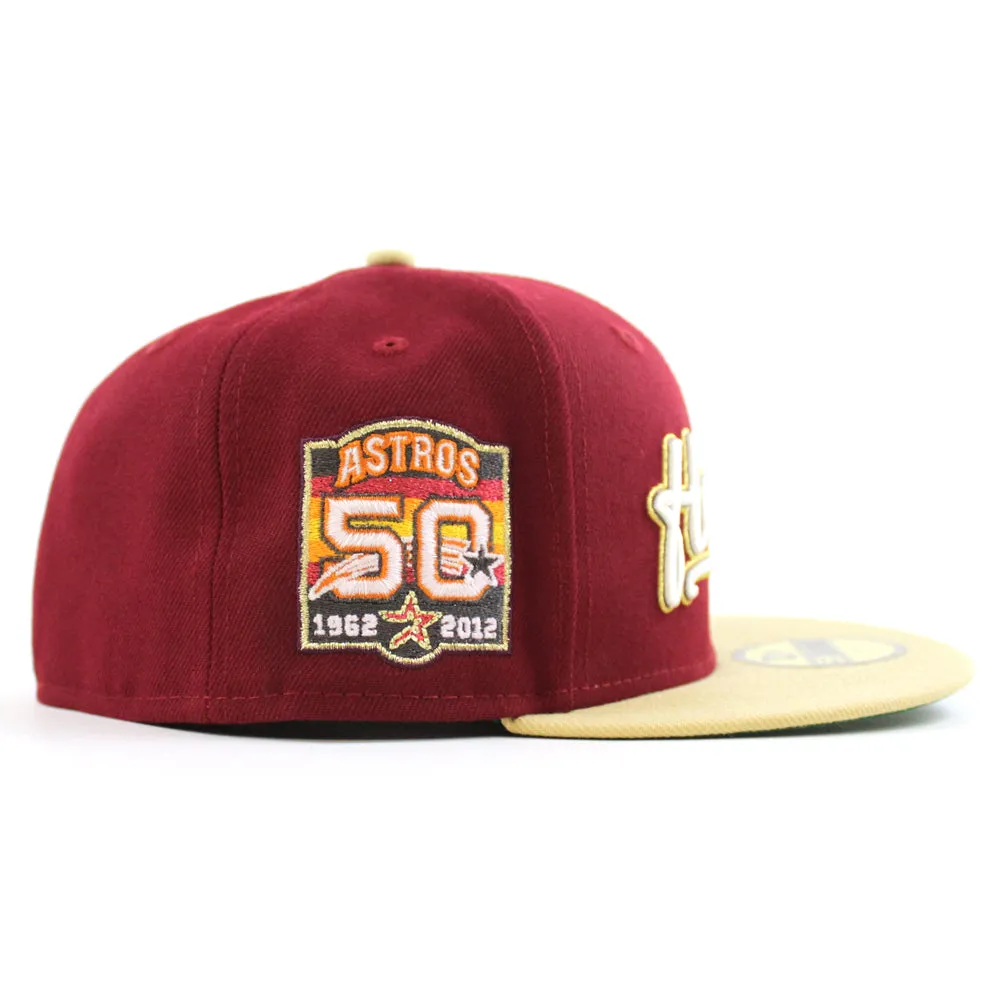 Houston Astros 50th Anniversary New Era 59Fifty Fitted Hat (Cardinal Vegas Gold Green Under Brim)
