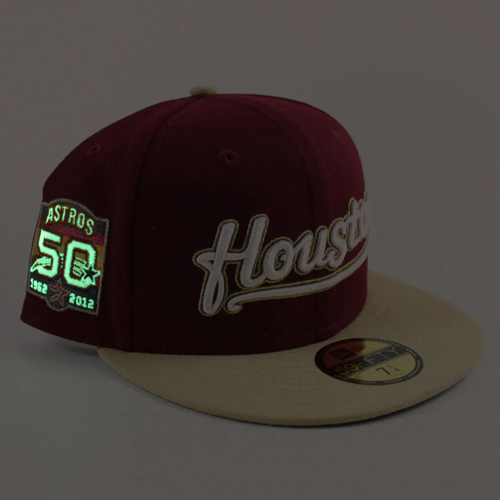 Houston Astros 50th Anniversary New Era 59Fifty Fitted Hat (Cardinal Vegas Gold Green Under Brim)
