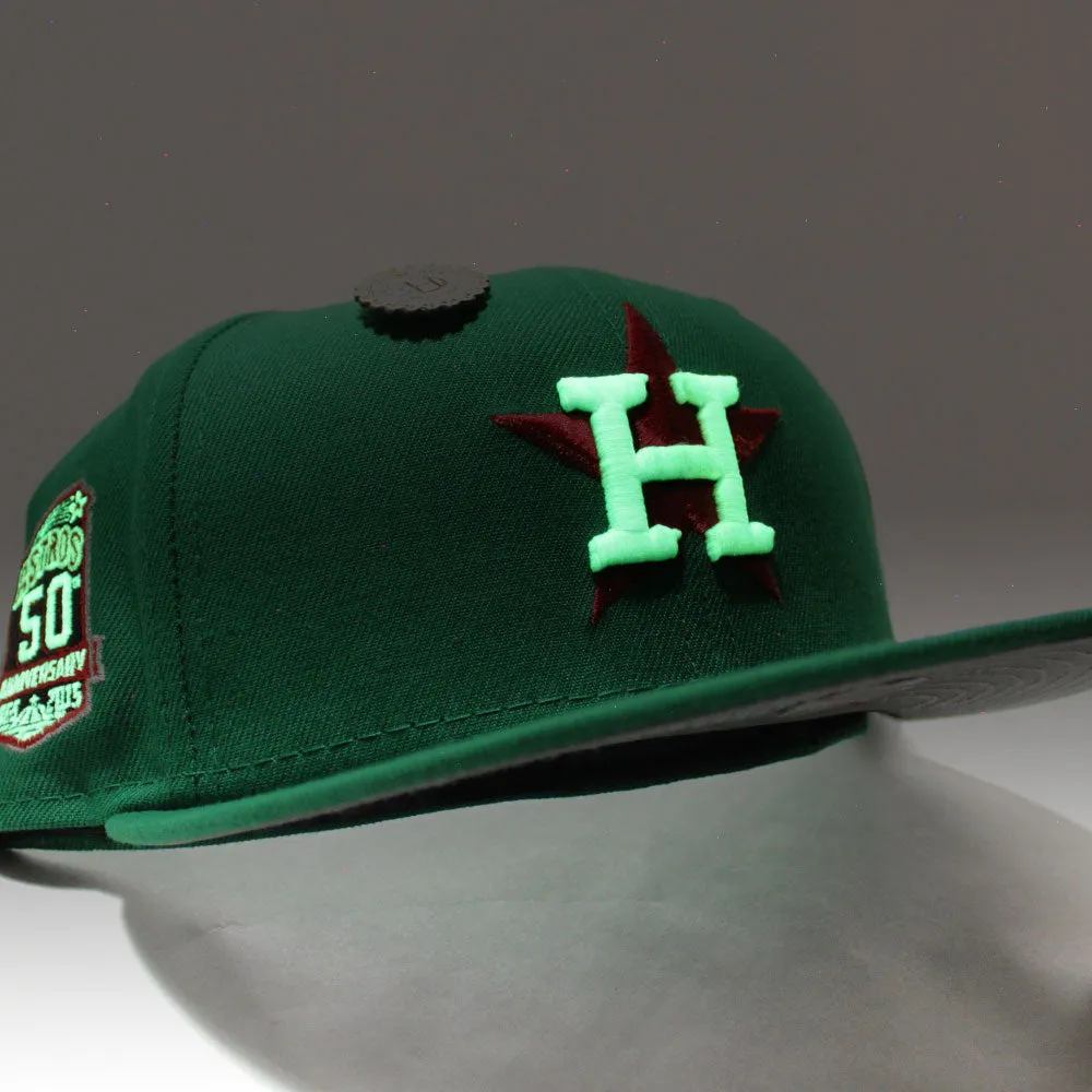 Houston Astros 50th Anniversary New Era 59Fifty Fitted Hat (Halftime Cheer Pack Glow in the Dark Logo Kelly Gray 3M Under Brim)
