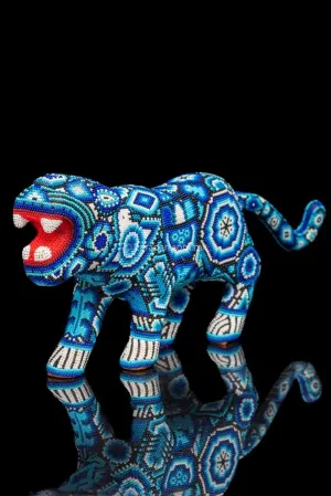 Huichol Bead Art Blue & White Jaguar