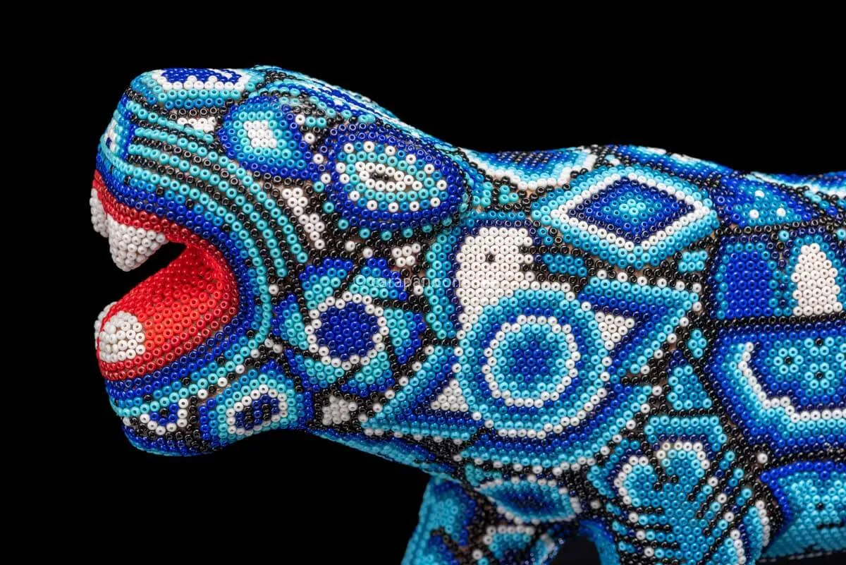 Huichol Bead Art Blue & White Jaguar