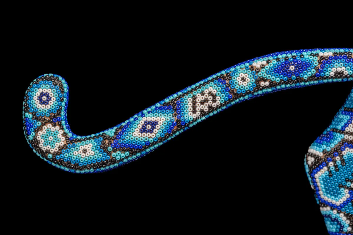 Huichol Bead Art Blue & White Jaguar