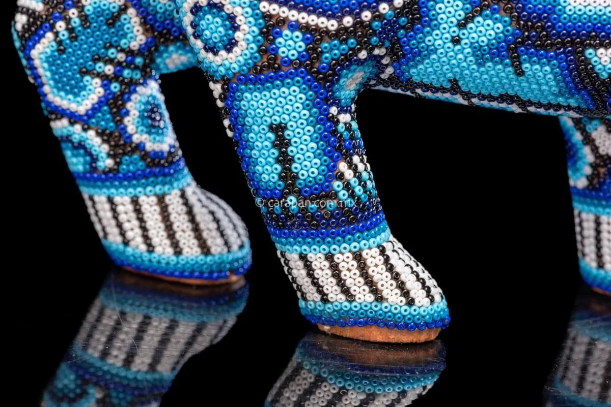 Huichol Bead Art Blue & White Jaguar
